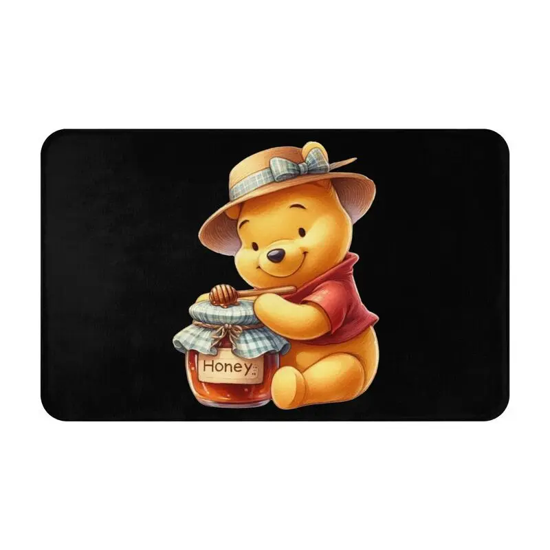 Custom Funny Cartoon Winnie The Pooh Door Floor Kitchen Bath Mat Anti-Slip Outdoor Doormat Toilet Entrance Carpet Rug