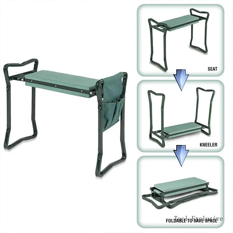 Sedia pieghevole inginocchiatore da giardino Sedia portatile Sedia inginocchiata Attrezzi da giardino e inginocchiatore Morbido cuscino in Eva Cinghia portaoggetti per attrezzi