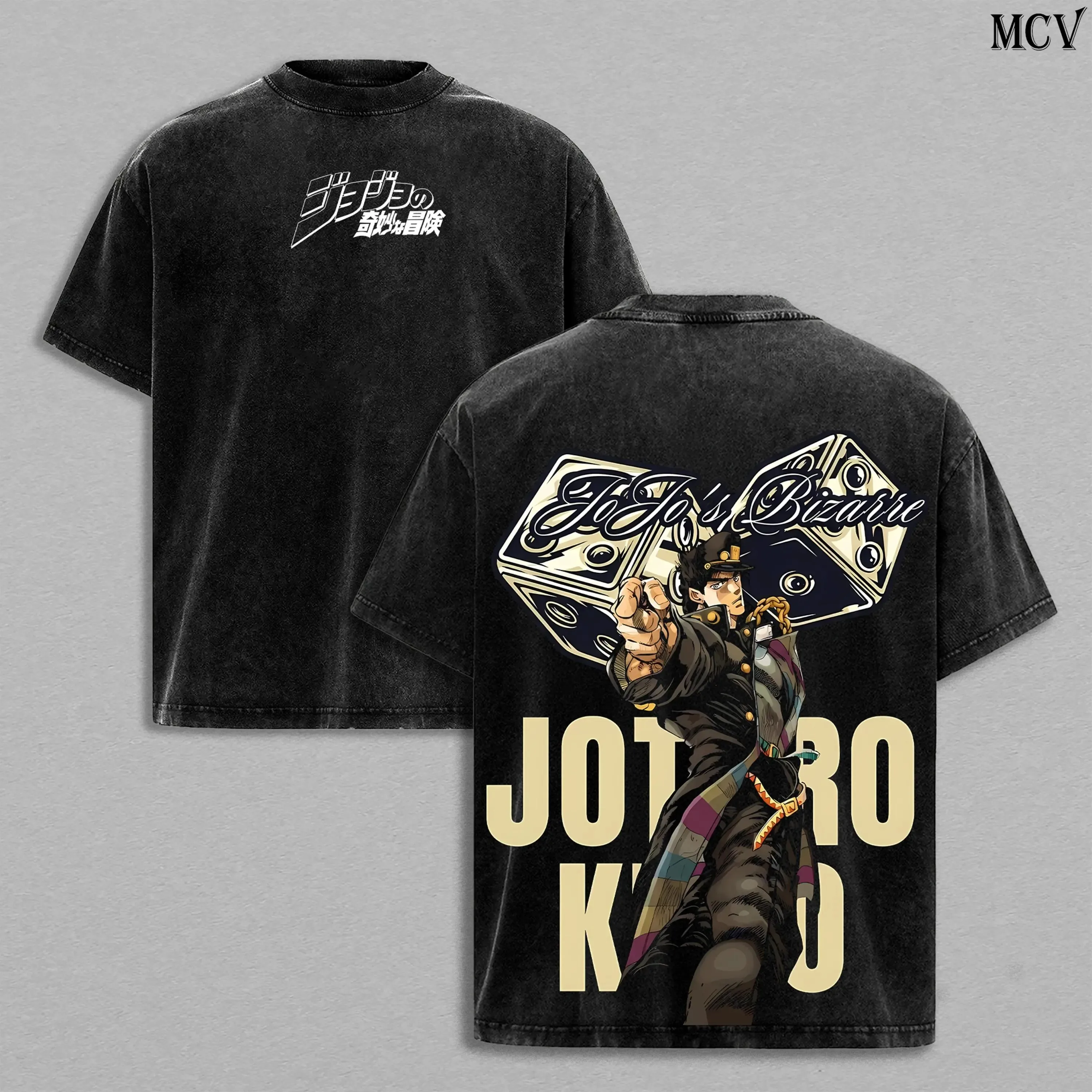 JoJo's Bizarre Adventure Anime T-shirt Kujo Jotaro Vintage Washed Tshirt Men's Unisex Clothing Short Sleeve Cotton Tees Tops
