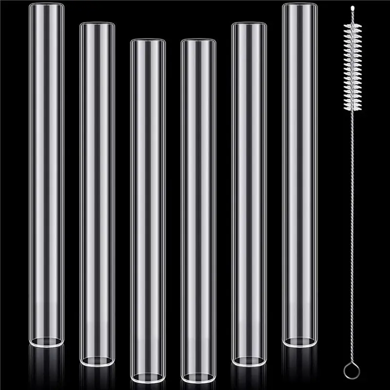 QWE-12 Pcs 4Inch Clear Borosilicate Glass Tube 12Mm OD 8Mm ID 2Mm Thick Glass Blowing Tubes With Cleaning Brush