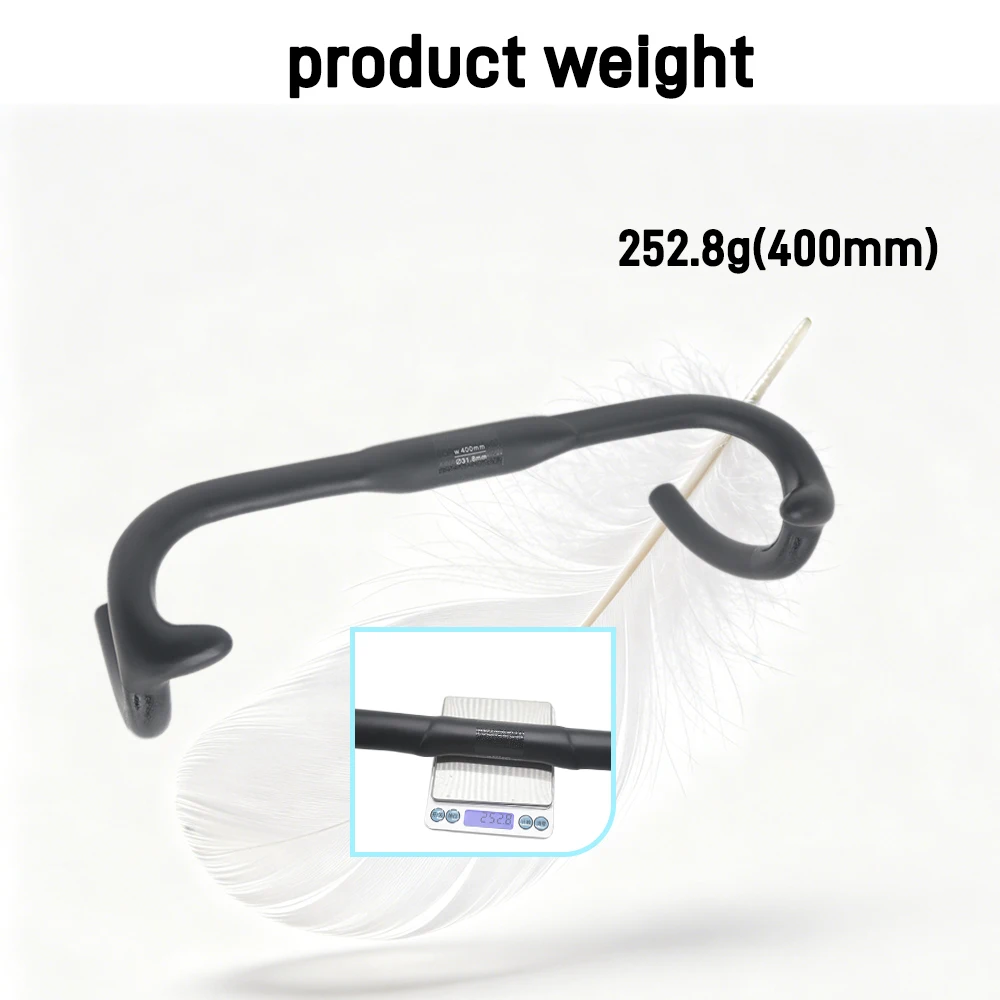Lightweight No Logo Bamboo Pattern Road Bike Drop Handlebar Matte Carbon Fiber, 252.8g ±20g Weight, 31.8mm Clamp Diameter Sizes