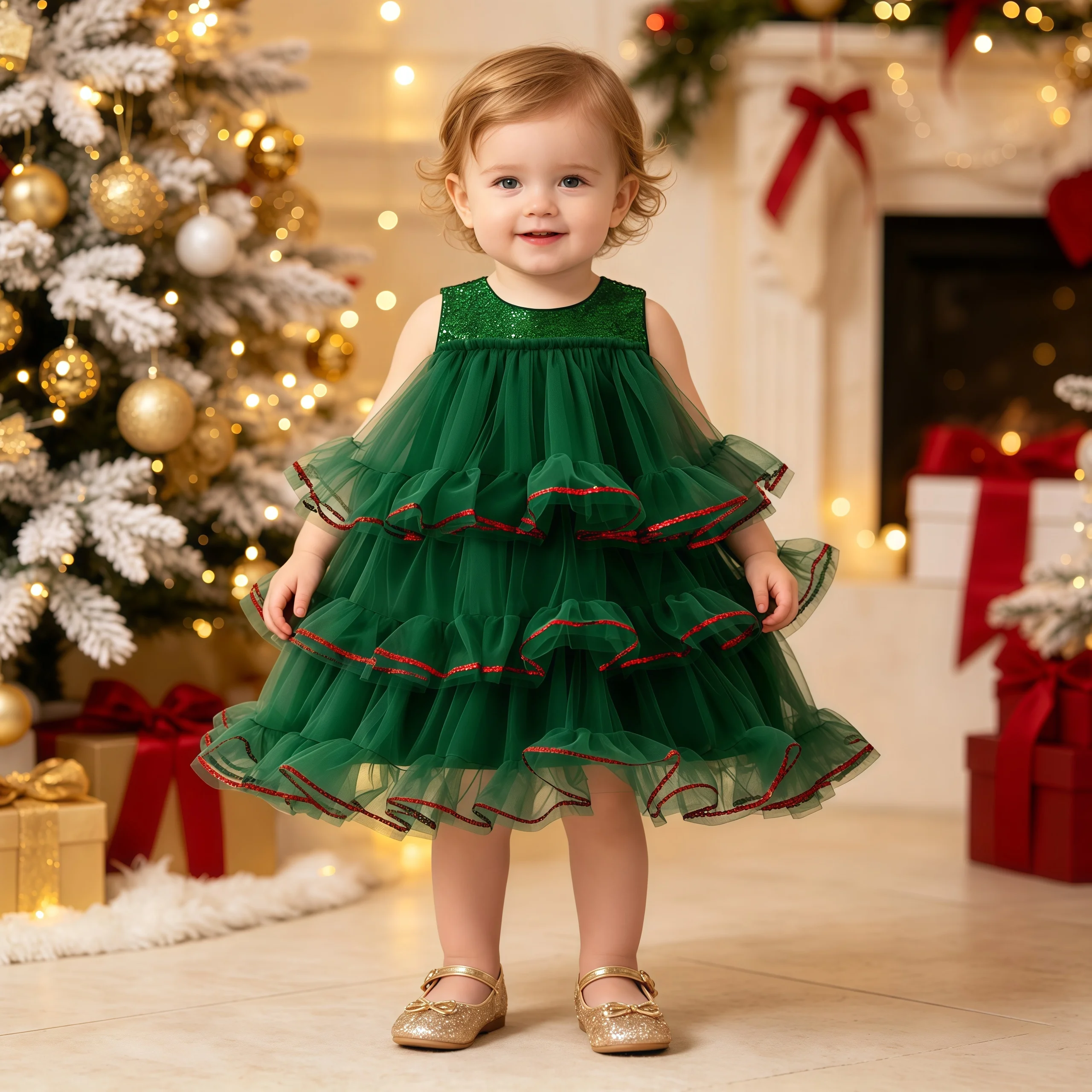 Pailletten-Weihnachtsparty-Kostüm für Mädchen, Karneval, Halloween, Tüll, Geburtstag, Abschlussball, Mädchenkleider, geschichtet, Hochzeit, Abend, Kinderkleidung