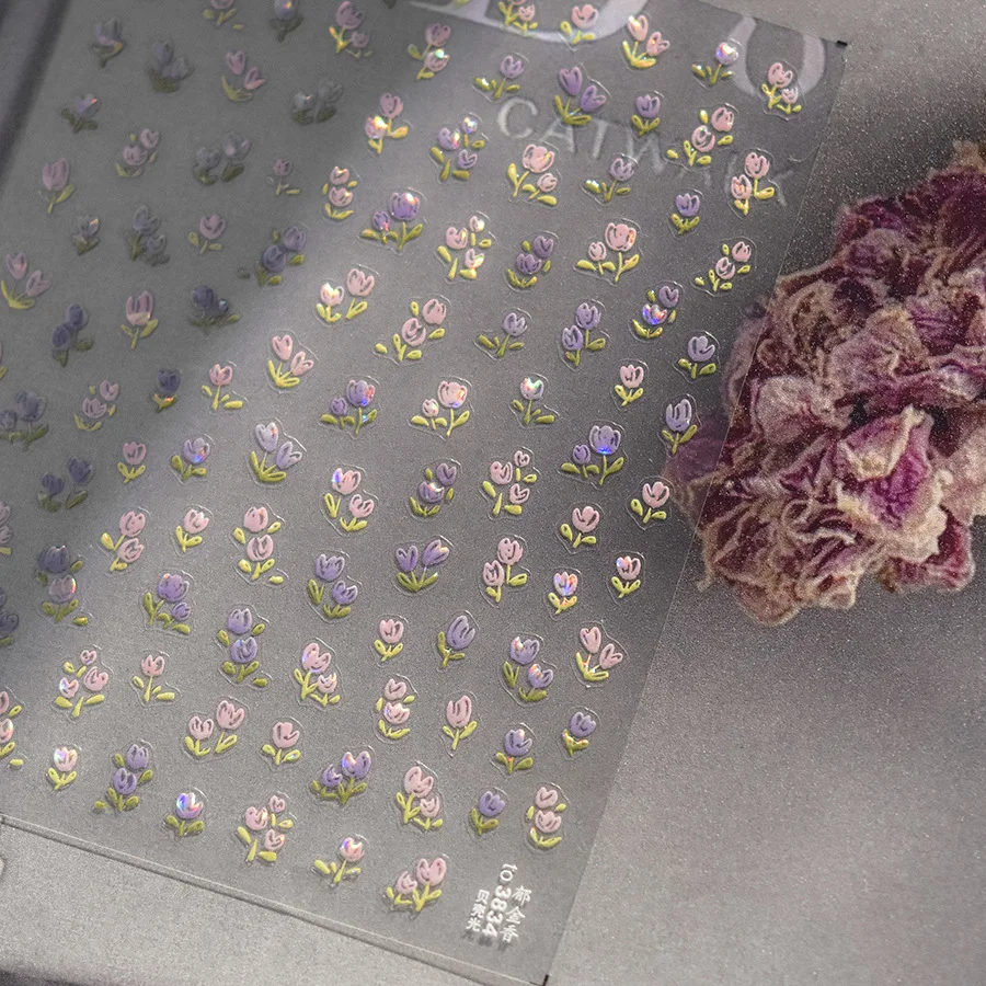 Pegatinas decorativas para uñas, 1 piezas, 5D, Kawaii, gelatina, tulipán, Concha, purpurina, margaritas, flor, calcomanías adhesivas, accesorios DIY