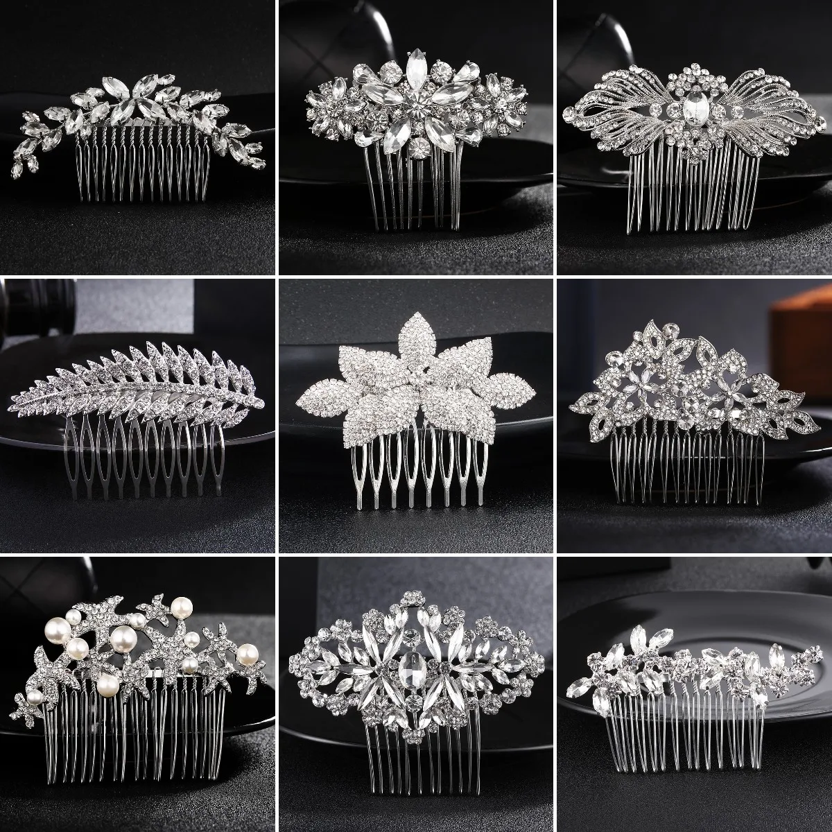 Efily Classic Silver Color Wedding Hair Combs Hairpins Crystal Rhinestone Bride Hair Accessories Women Tiara Bridal Hair Jewelry