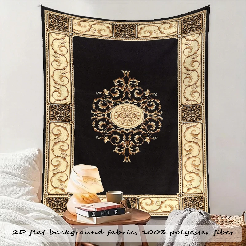1PC Persian Carpet Black Art Print Backdrop Banner, Bedroom Living Room Photo Background, Polyester, Home Decor, Wall Art