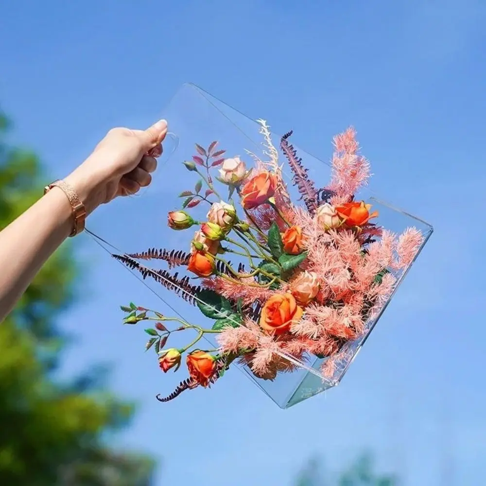Transparent Acrylic Flower Box Hand Bag Packing Material Bouquet Wrapping Bag Reusable Portable Flower Bag Wedding Party
