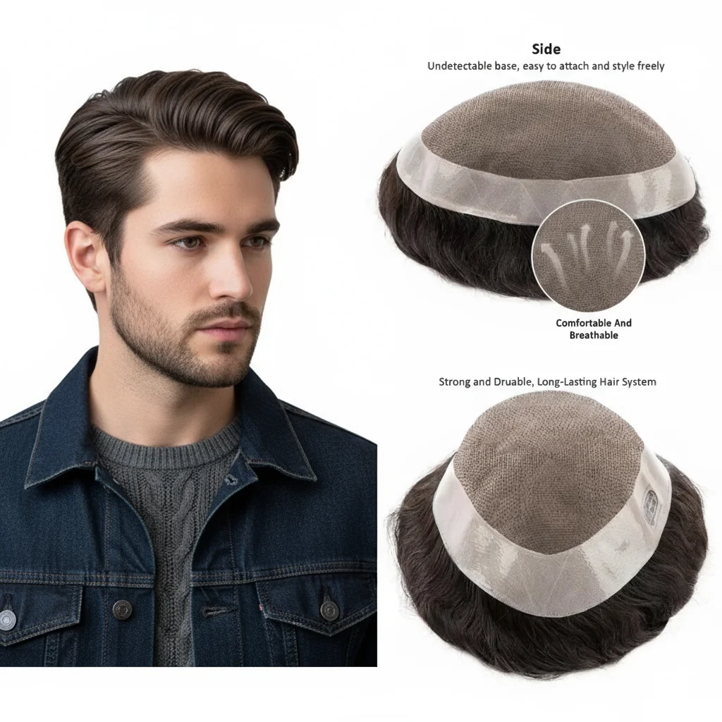 

Men Toupee D7-3 100% Human Hair Mono Base Lace+PU Invisible Parting Clearance Price Minor Defects Men Wig