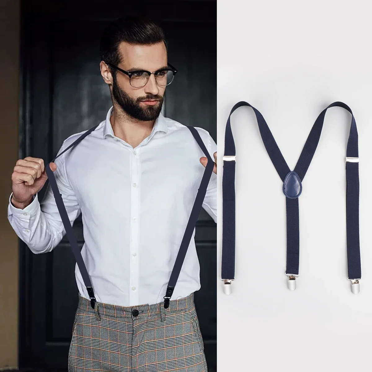 Suspenders for Men Set Adjustable 1 inch Wide Y Shape Wedding Suit Accessories Strong Metal Clips