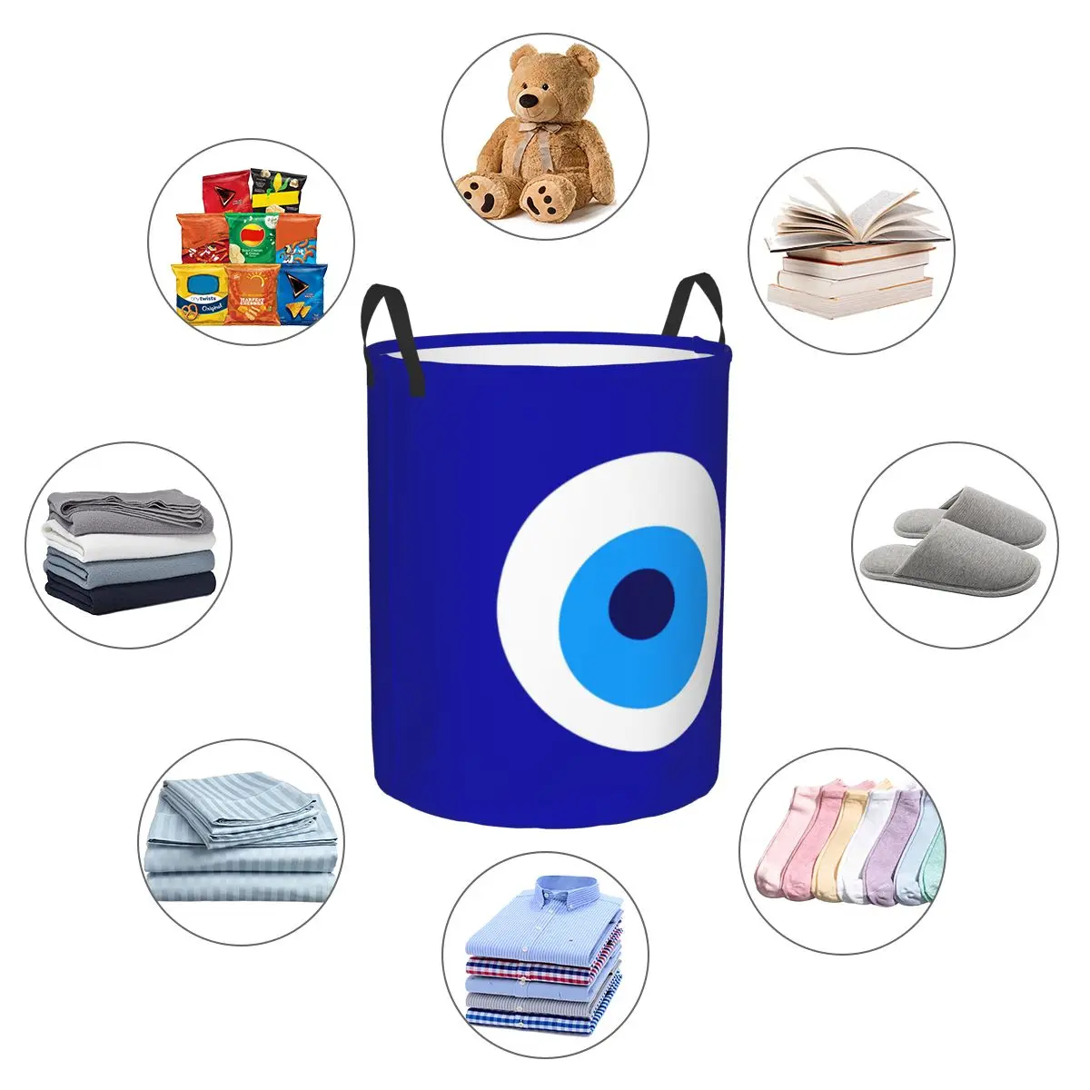 Custom Nazar Evil Eye Protection Symbol Laundry Basket Collapsible Amulet Turkish Baby Hamper for Nursery Toys Storage Bins