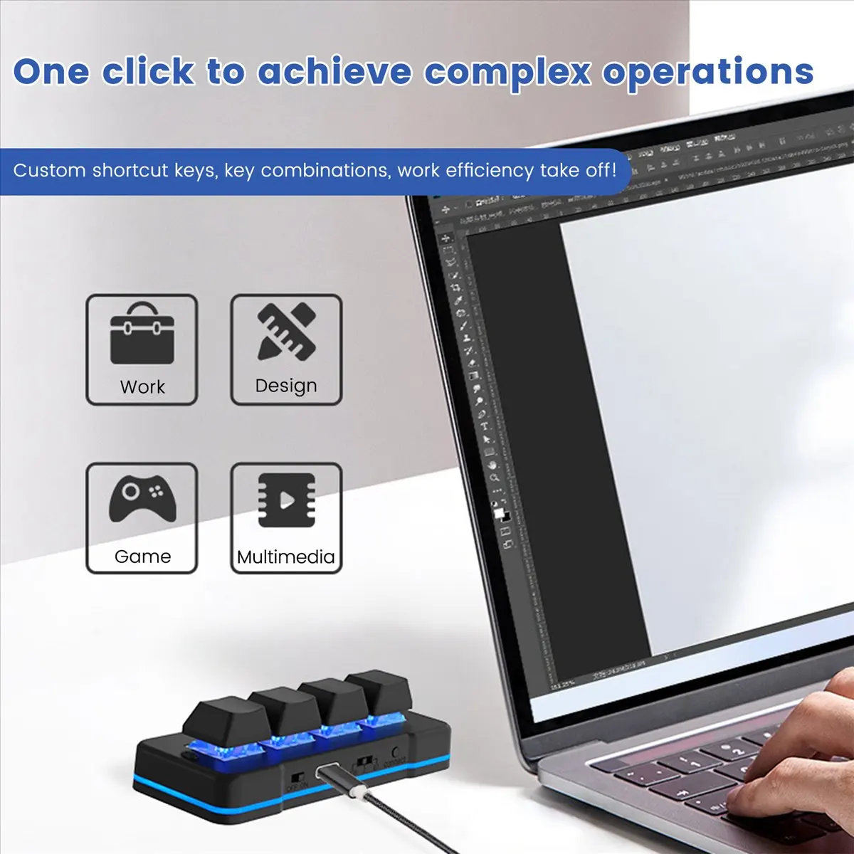 【~ New N07R】MK424BT 4-Key Customized Keyboard with Mechanical Blue Switch Bluetooth+Usb Connection for Game Multimedia A