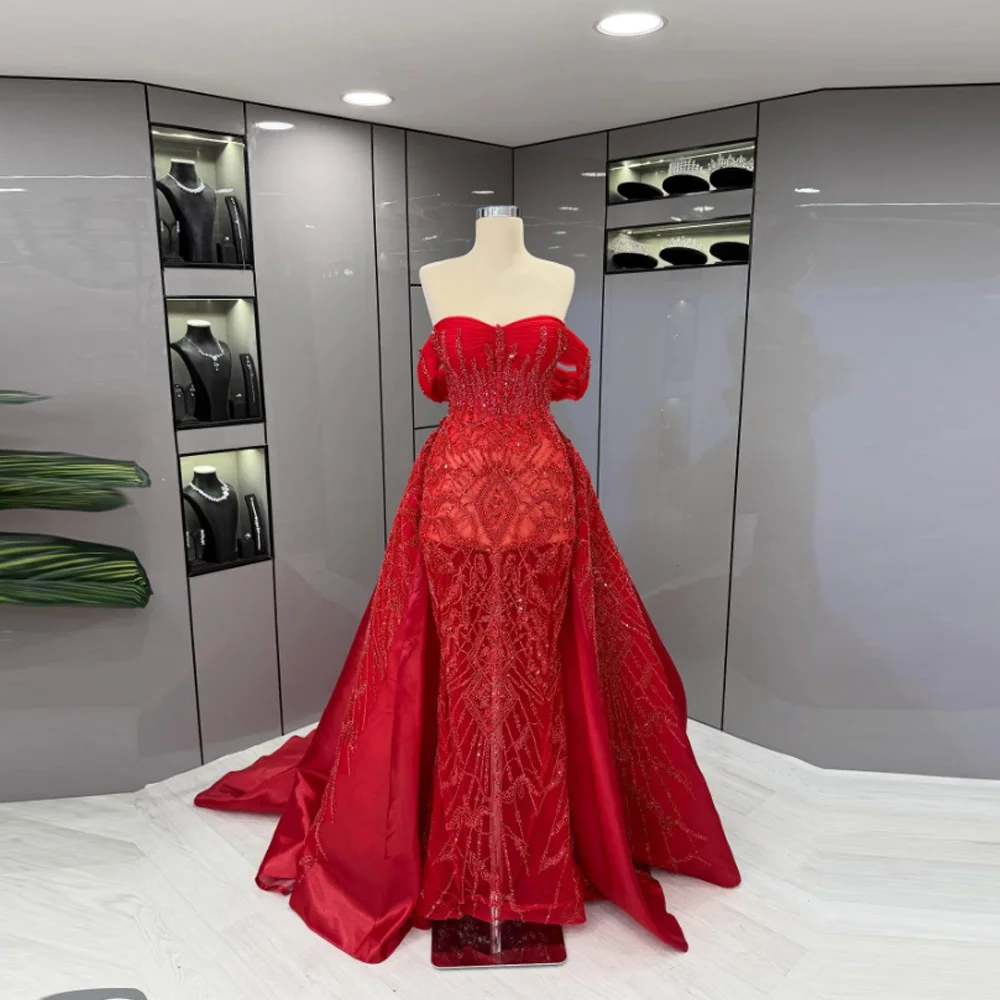 

Sweetheart off Shoulder Red Wedding Prom Dress With Overskirt 2in1 Bride Party Wear Dubai Customized Elegant For 2026 Engament