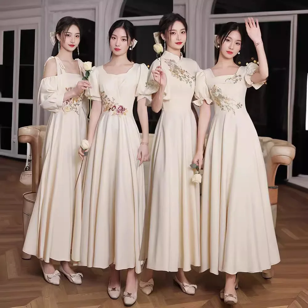 

Chic Chinese Sle Maidsmaid Dr Sister up 2024 New Champagne Color aduation Performance Fairy Thin Long A-Line Skirt