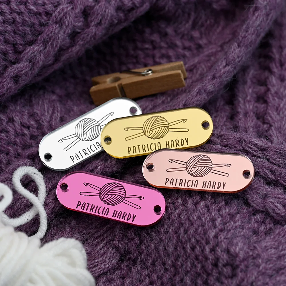 

Personalized Mirror Acrylic Tags 15x40mm Laser Engraved Labels for DIY Crafts Clothing Hats Home Decor Custom Logo