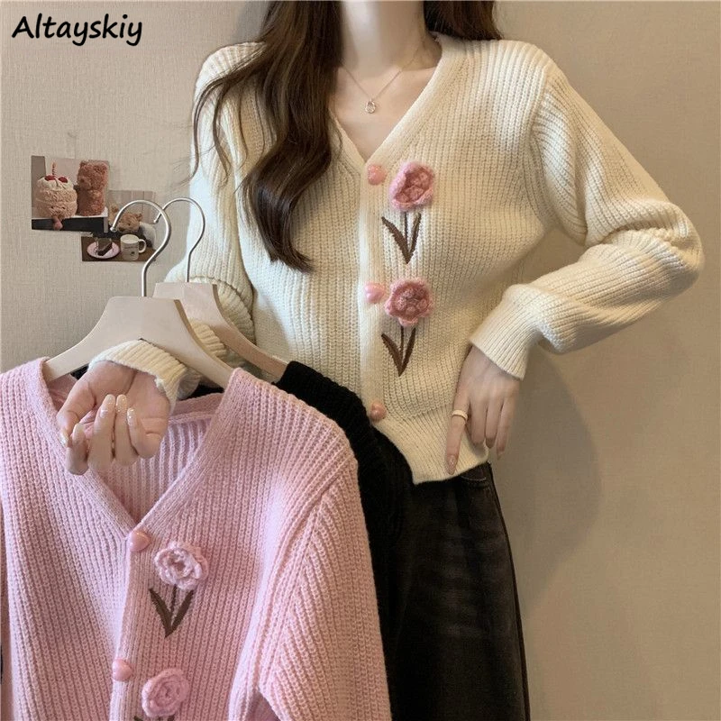 

Cardigan Women Knitting Leisure Students V-neck Sweet Tender Elegant Outwear All-match Classic Warm Autumn Stylish Ulzznag Daily