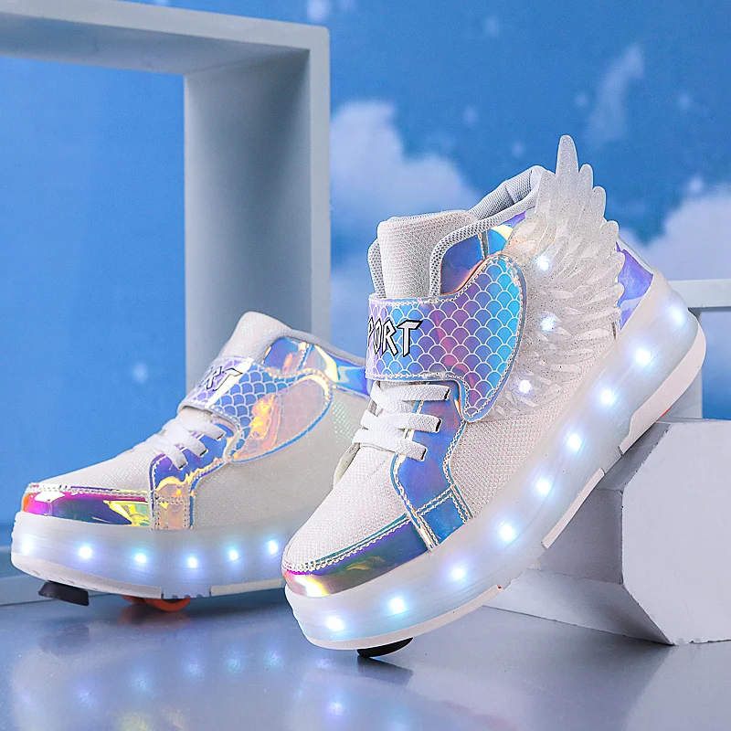 

2025 Autumn-Winter Kids' Footwear: Girls' Winged Sneakers, Toddler Boys' 7-Color Glowing Light Shoes