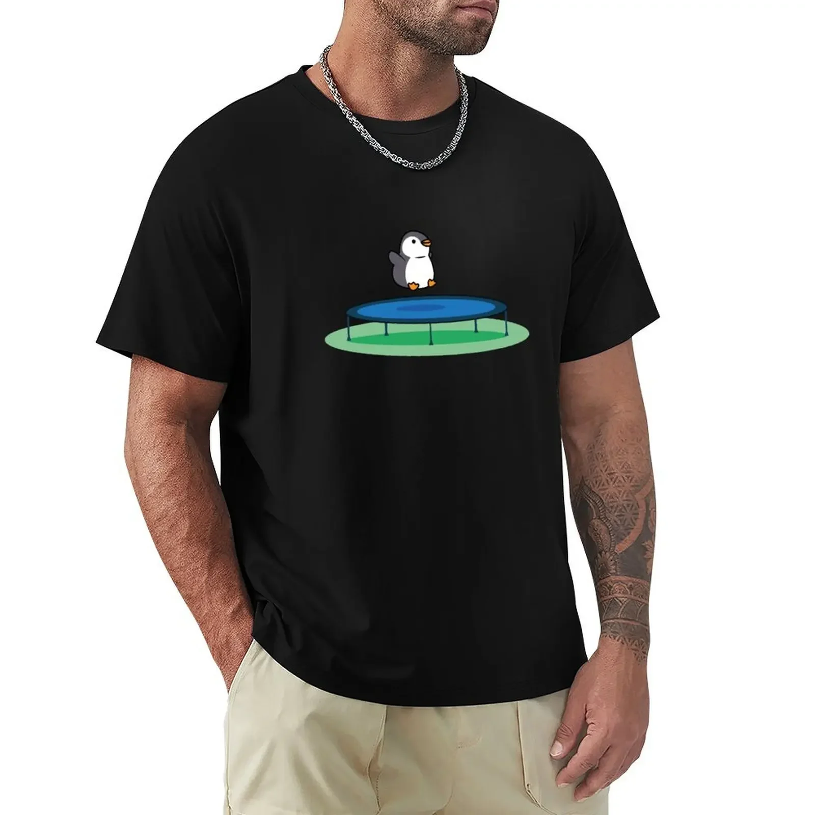 

Penguin jumping on a trampoline T-Shirt blanks customs design your own funny t shirts for men