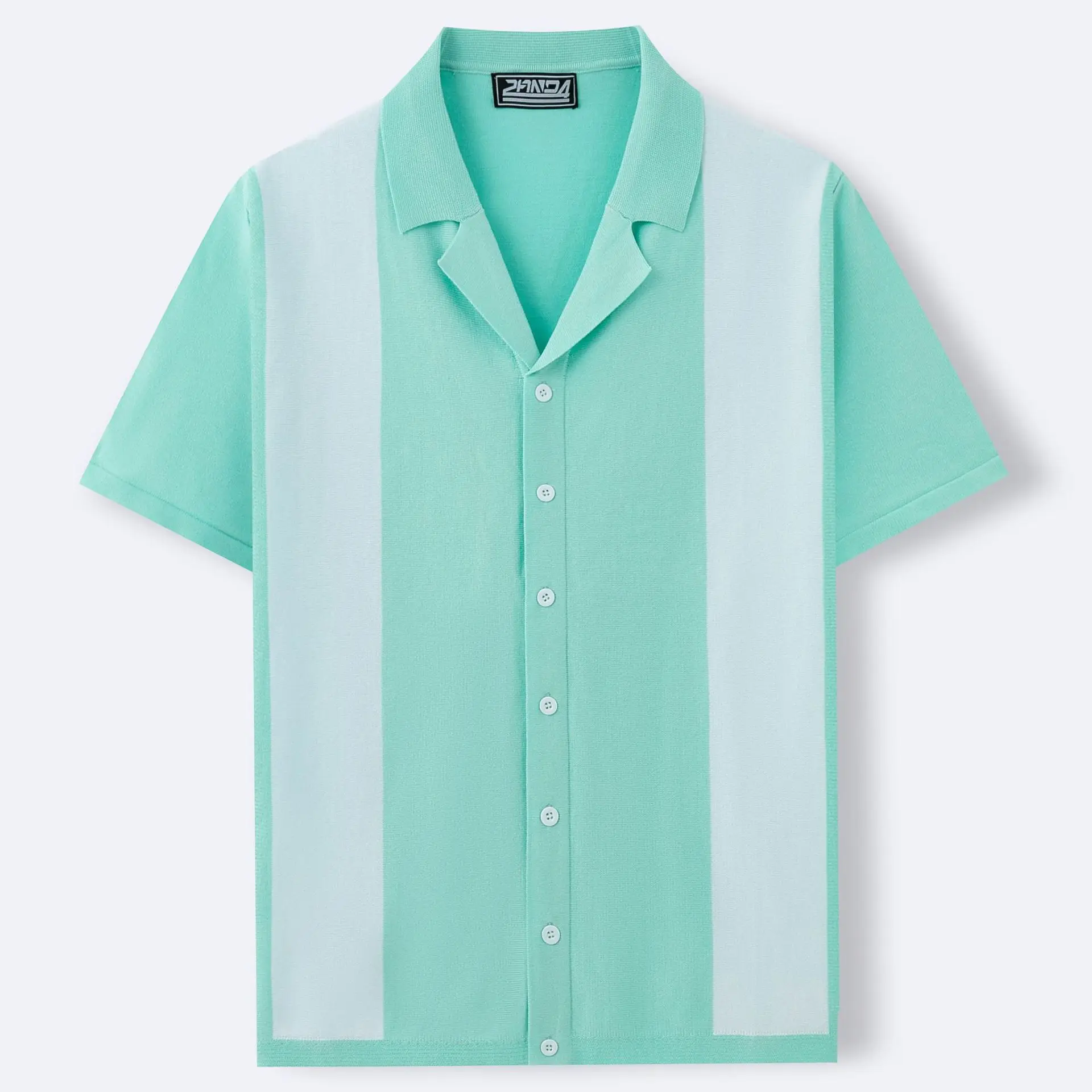 Men's Knitted Cardigan Summer Contrast Striped Cuban Neck Short Sleeve Cardigan POLO Shirt