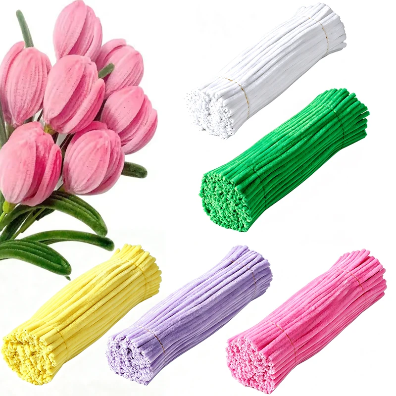 100PCS/Set Bendable Pipe Cleaners 5 Vibrant Color Chenille Stems Flower Making Handmade Ornaments Prop Reward Handcraft Gift ZYF