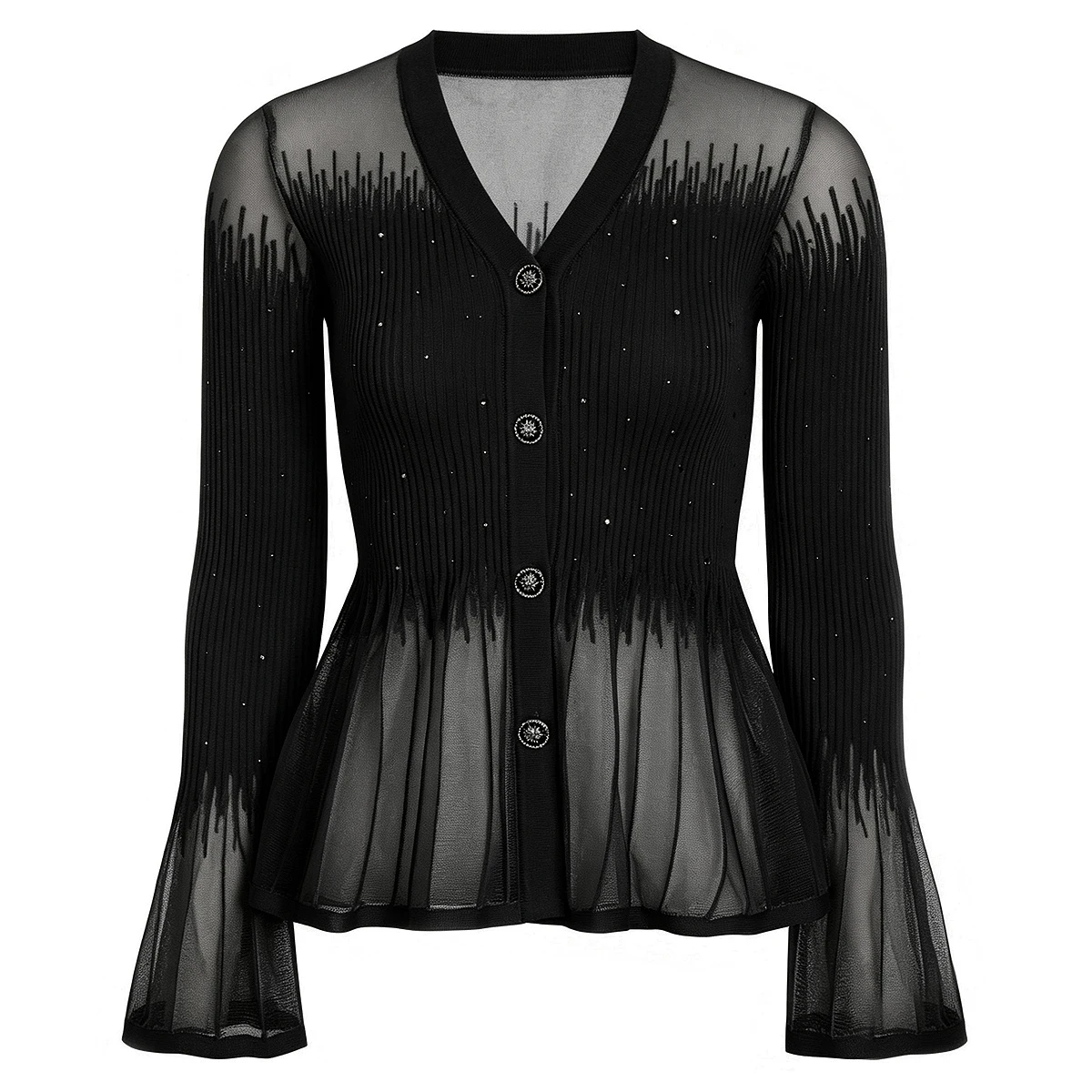 26202 New Spring Autumn Ladies Commuter Knit Cardigan V Neck Long Sleeve Rhinestone Detail Fashion Daily Women Casual Wear