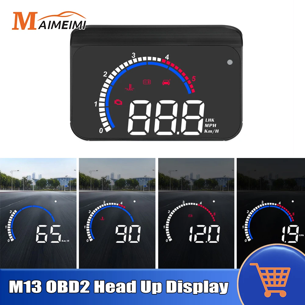 M13 OBD2 Проекционный дисплей Проектор на лобовое стекло Цифровой GPS Спидометр Об/мин Температура воды Напряжение Компас Измеритель скорости Автомобиль HUD