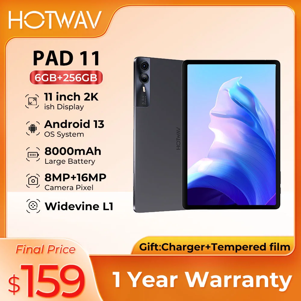 2024 HOTWAV Pad 11 Tablets 11 inch Android tablet 8000mAh Battery PC Mode 12(6+6)GB 256GB Widevine L1 Low Blue Light Tablets PC