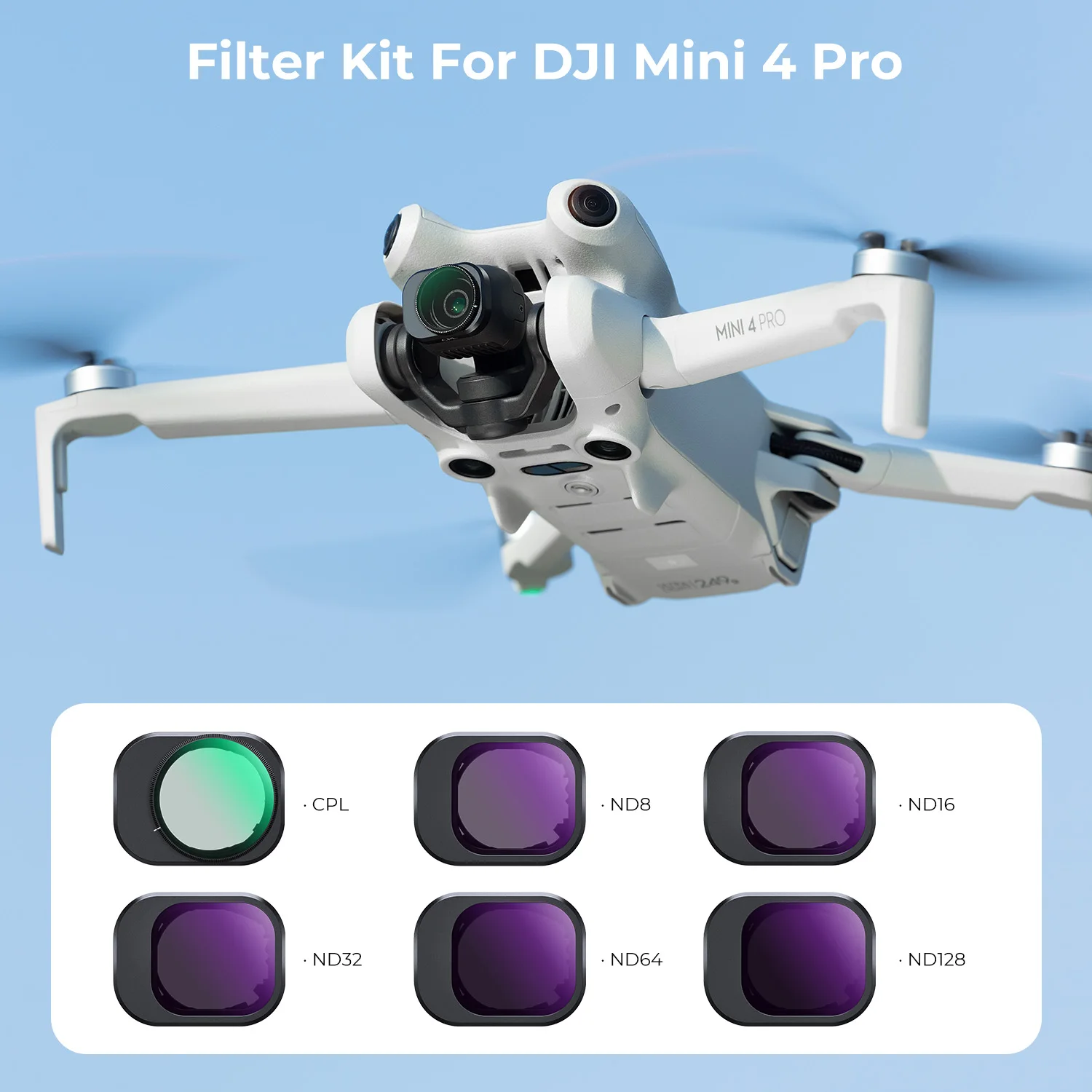 K&F CONCEPT Drone Filter Kit (6Pcs) Polarizer+ND8+ND16+ND32+ND64+ND128 for DJI Mini 4 Pro With Water And Oil Proof Coatings