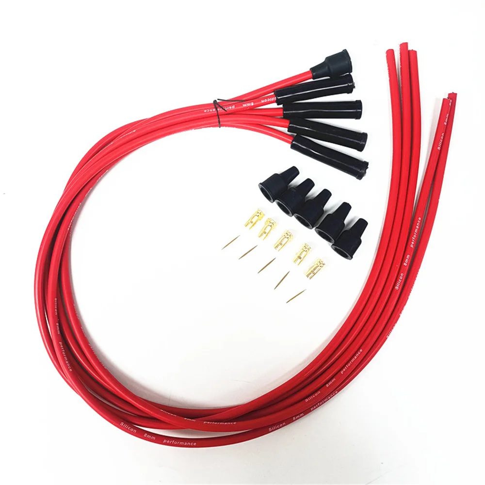 

5 PCS 8mm Spark Plug Ignition Wire Set Red High Performance Silicone 1m Car Ignition Wire For 4 Cylinder Automobile 8mm