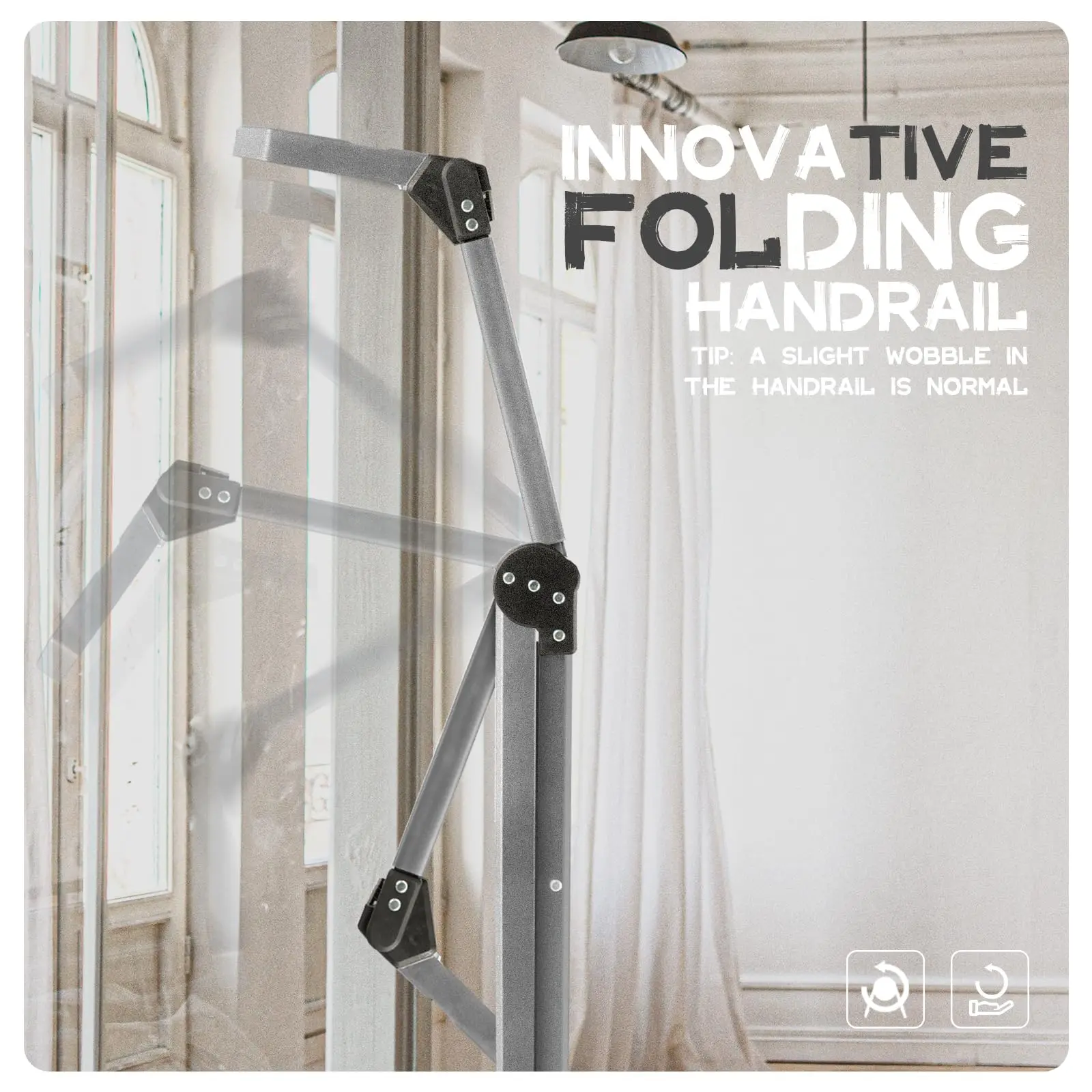 3 Step Ladder, Steel Stool with Foldable Handrail & Tool Tray
