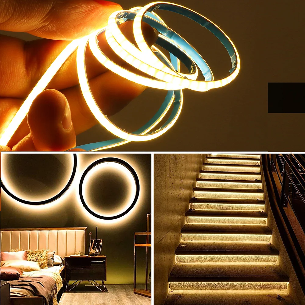 Imagem -06 - Flexível Led Strip Light com Interruptor Dimmer e Controle Remoto Iluminação Linear de Alta Densidade Fita Lâmpada Pcb Cob Usb 320led mm 5v