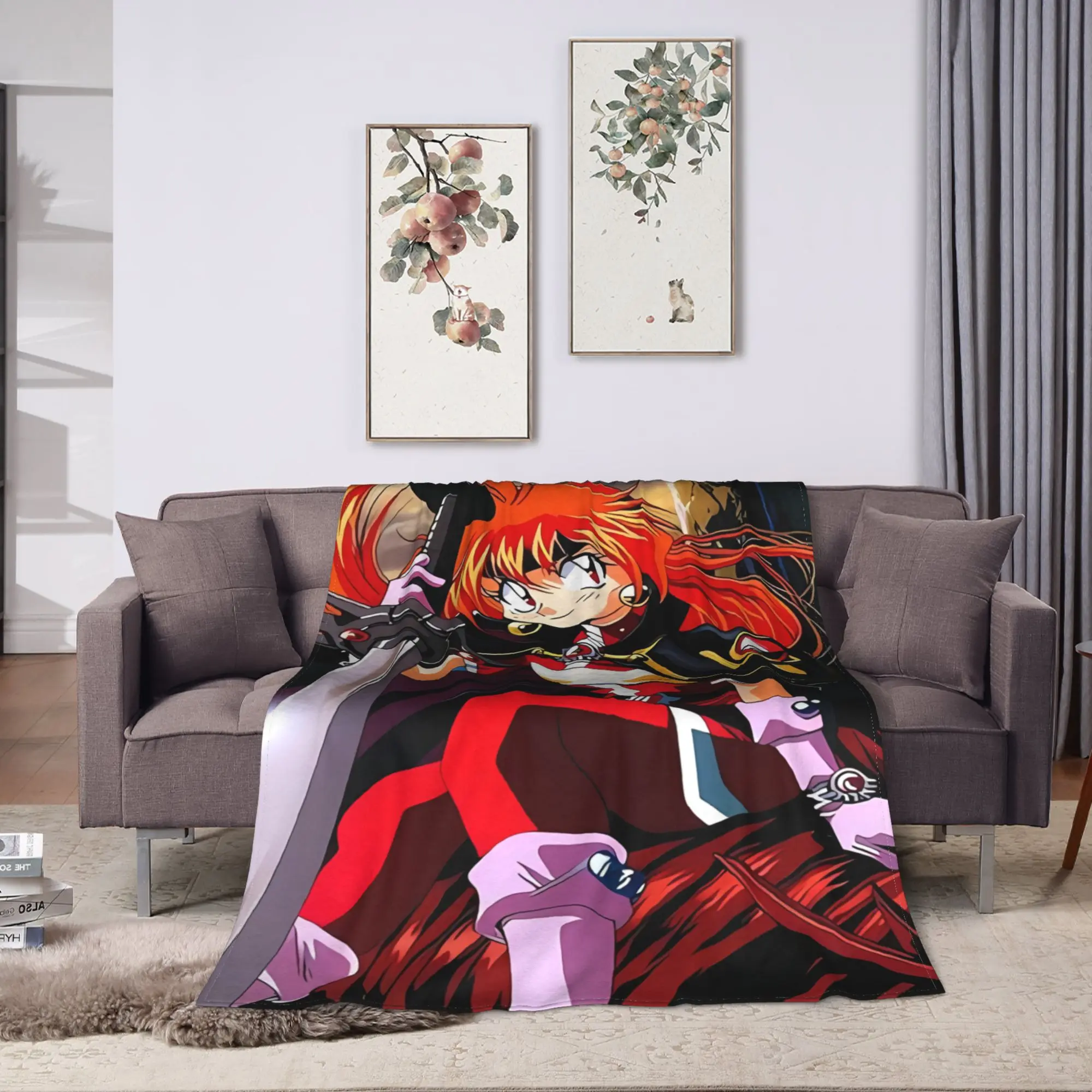 L-Linas Inversed Anime Print Flannel Blankets Spring  Warm Soft Bedding Throws for Boy Girl Couch Chair Bedspread Sofa Bed Cover