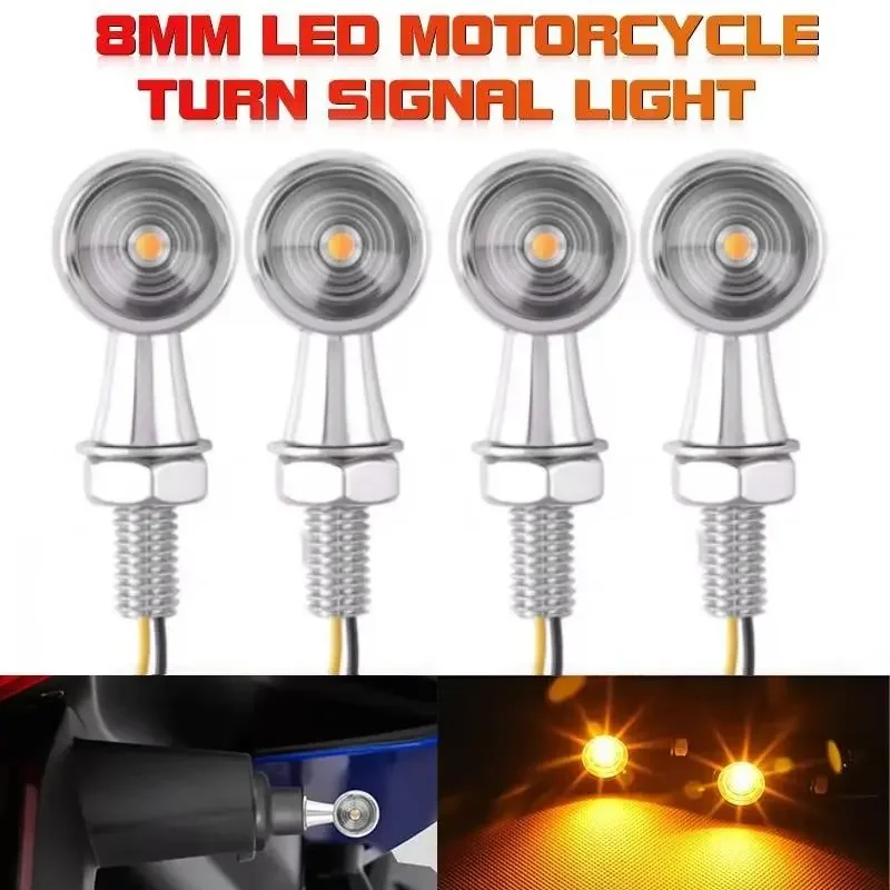 Motorcycle Turn Signal Lights LED Amber Flashing Lamp Mini Bullet Chrome Turn Signal Lamp 12V Waterproof Motorcycle Indicators