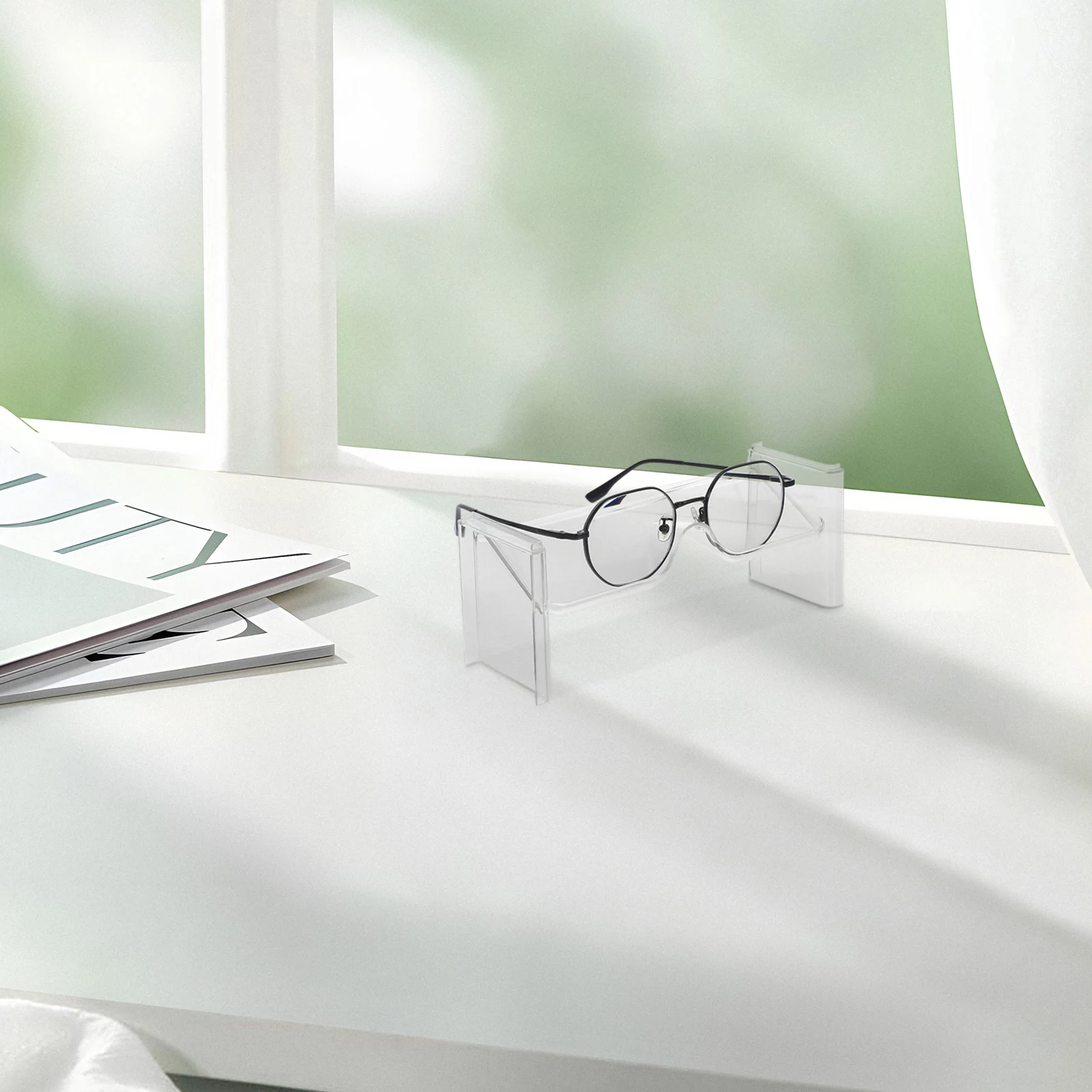 

2Pcs Transparent Eyeglasses Storage Rack Stylish Desktop Sunglass Holder Organizer Stand for Home Office Glasses Display