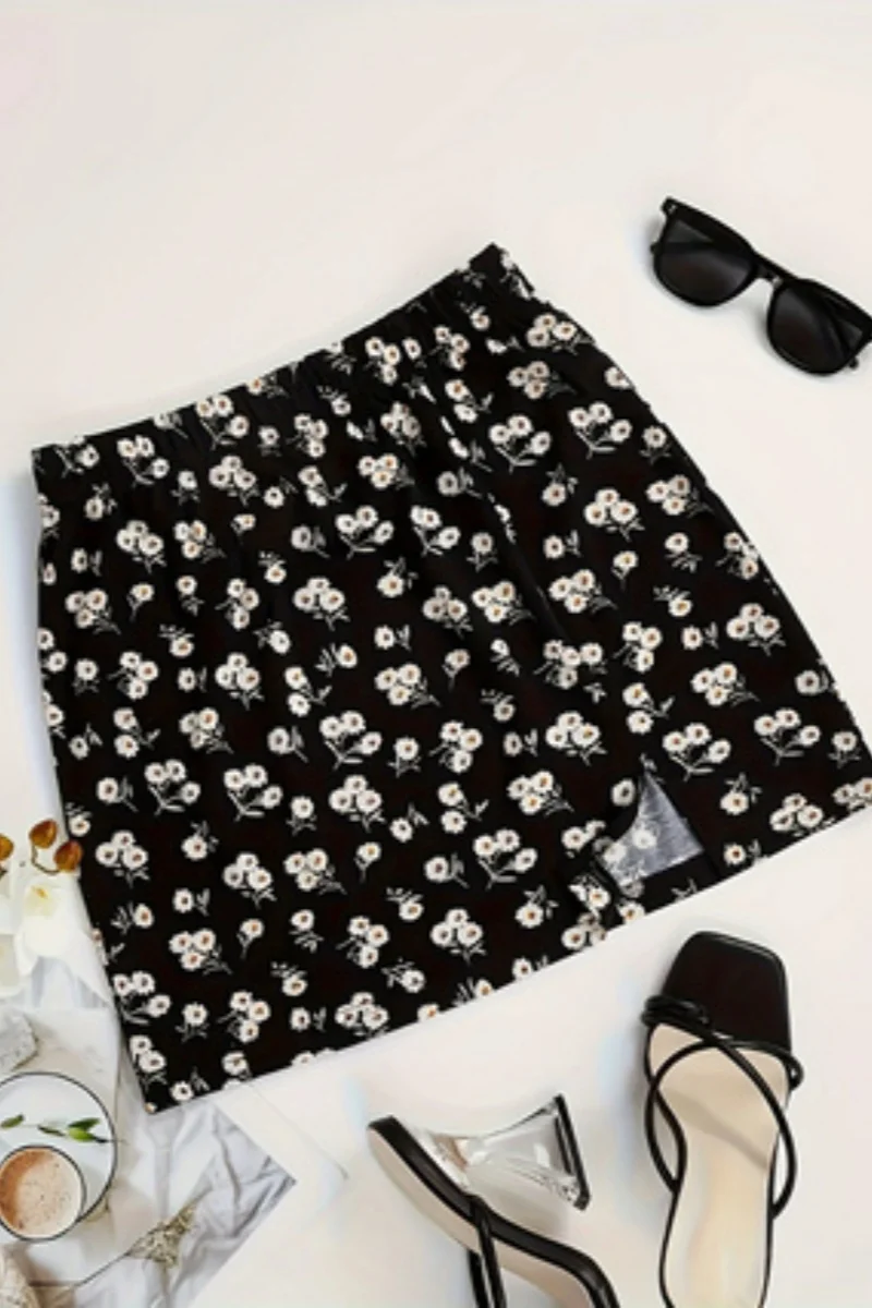 

Женская модная и элегантная короткая юбка с цветочным разрезом