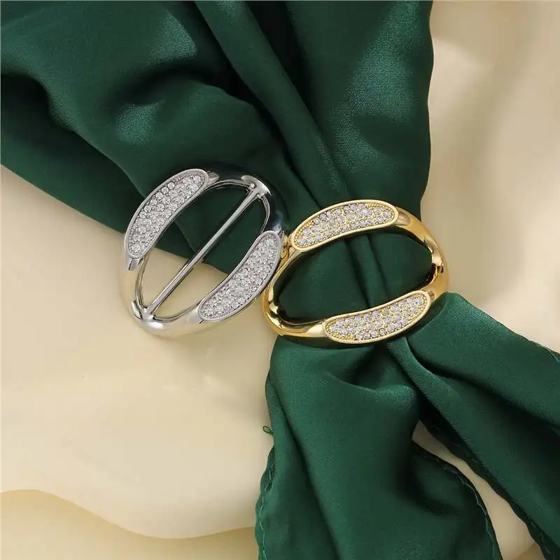 Gold Color Special Shaped Buckles Rhinestone Ornaments Summer Silk Scarf Buckles for Women view 2