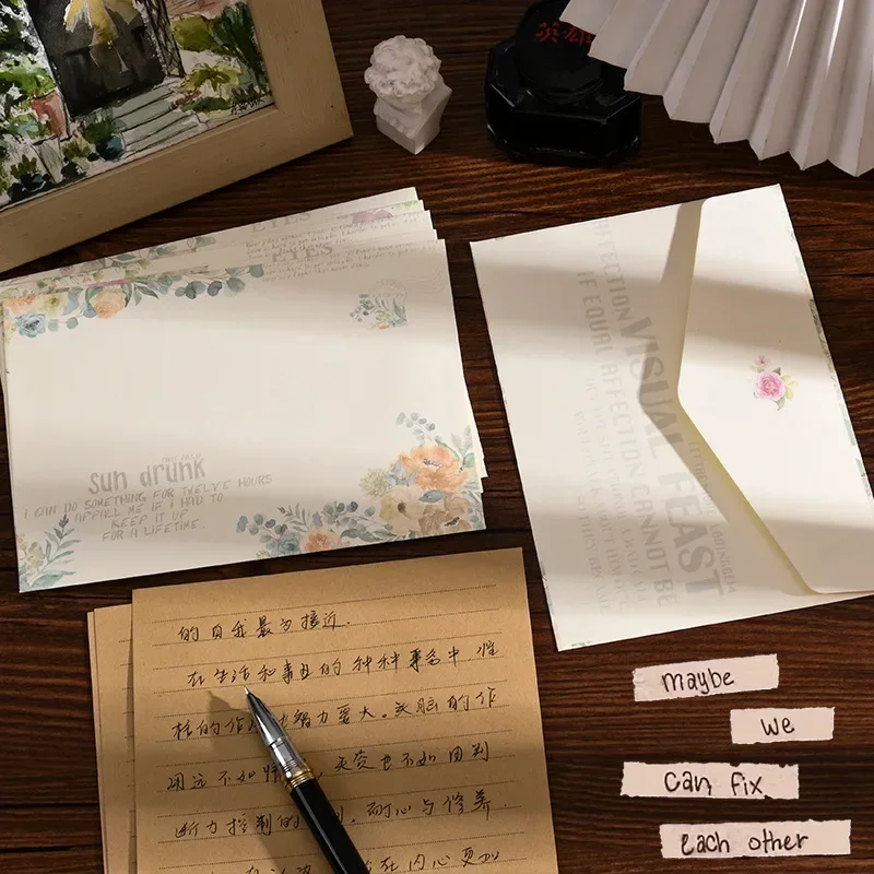 8pcs/set Kawaii Paper Envelopes Vintage Flowers Envelopes for Letters Wedding Party Invitation Cards Cover Korean Stationery
