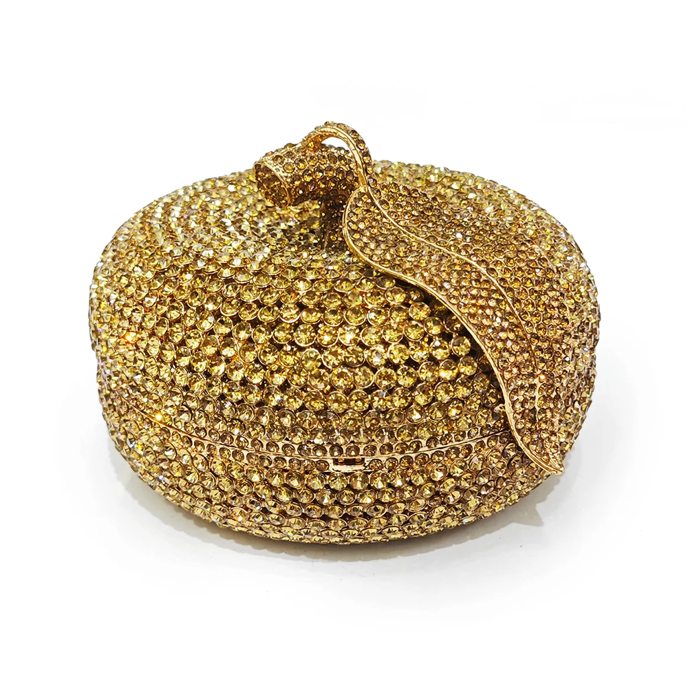 

Apple Crystal Evening Bag Gold/Silver RhinestoneLuxury Leaves Clutch Women Diamond Cocktail Clutches Lady Purse And Handbag