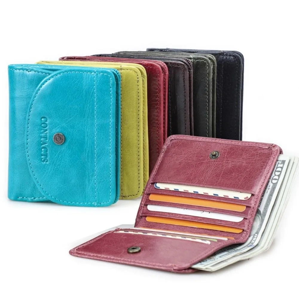 Retro Genuine Leather Purse Ultra Thin Large Capacity RFID Bank Credit Card Holder Portable Clutch Folding Coin Purse Pocket