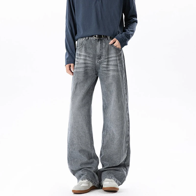 LUZHEN 2026 New Original Pleated Gradient Washed Straight Tube Jeans Men Fashion Simple Niche Wide Leg Casual Denim Pants JY8187