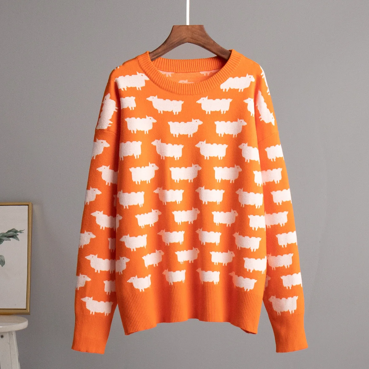 2025 New Autumn Winter Fashionable Warm Women's Knitted Tops Leisure Cute Alpaca Pattern Round Neck Long-sleeved Loose Pullover 3