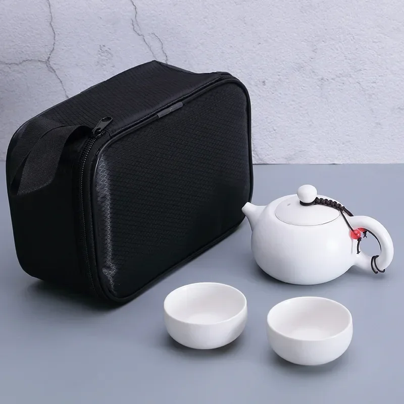 Portable Travel Matte Ceramic Kung Fu Tea Set with One Pot and Four Cups