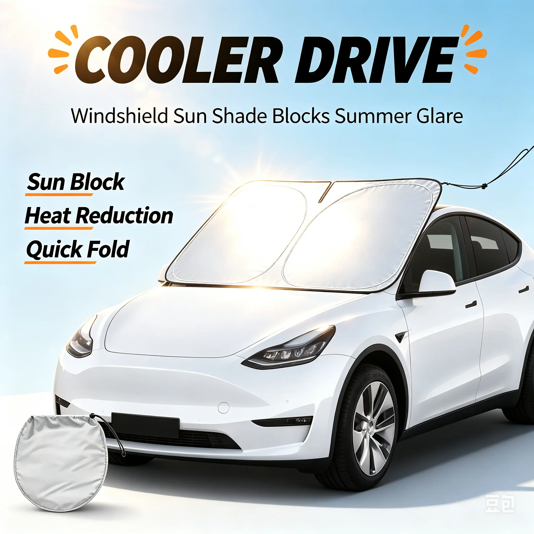 Car Sunshade Umbrella Parasol Cars Front Windshield with 360°Rotation Bendable Handle Sunshade Summer Outdoor Protection