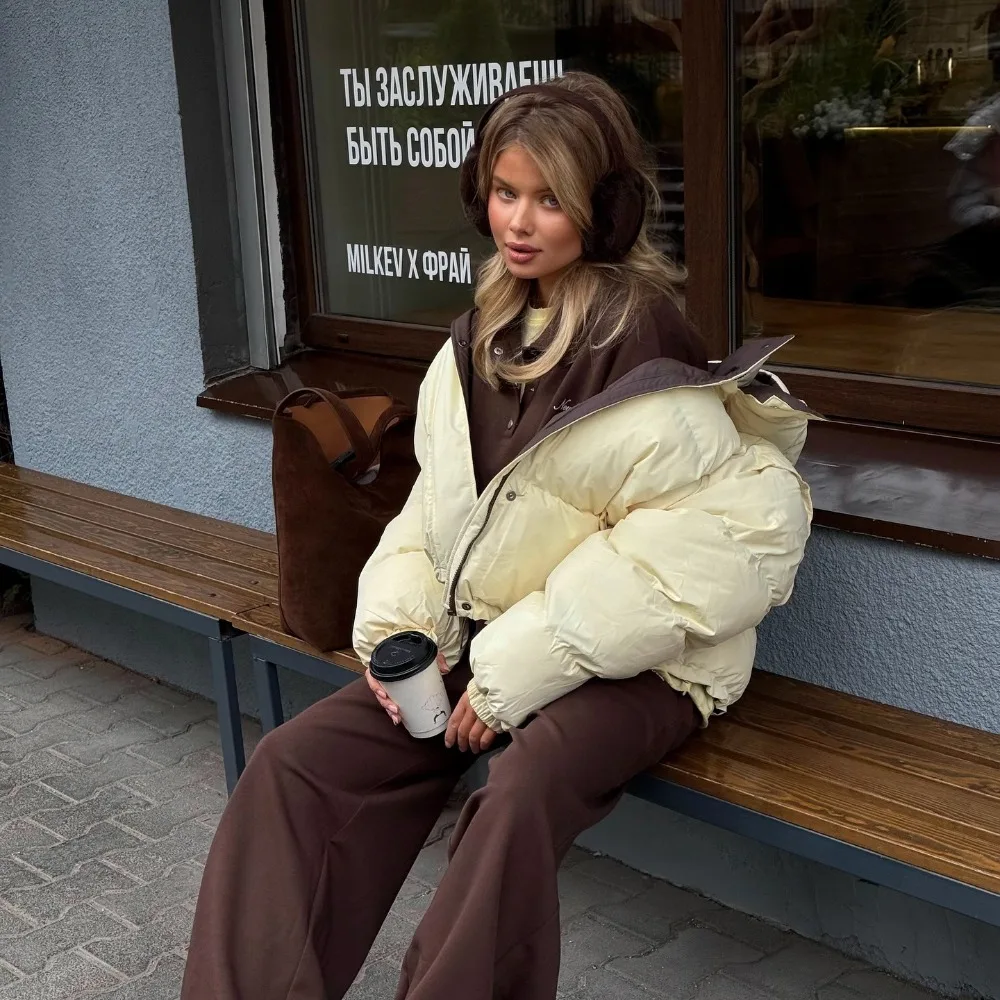 Chaqueta de algodón con pan de Color contrastante para mujer, chaqueta cálida con capucha para uso diario, para oficina, senderismo al aire libre, otoño e invierno