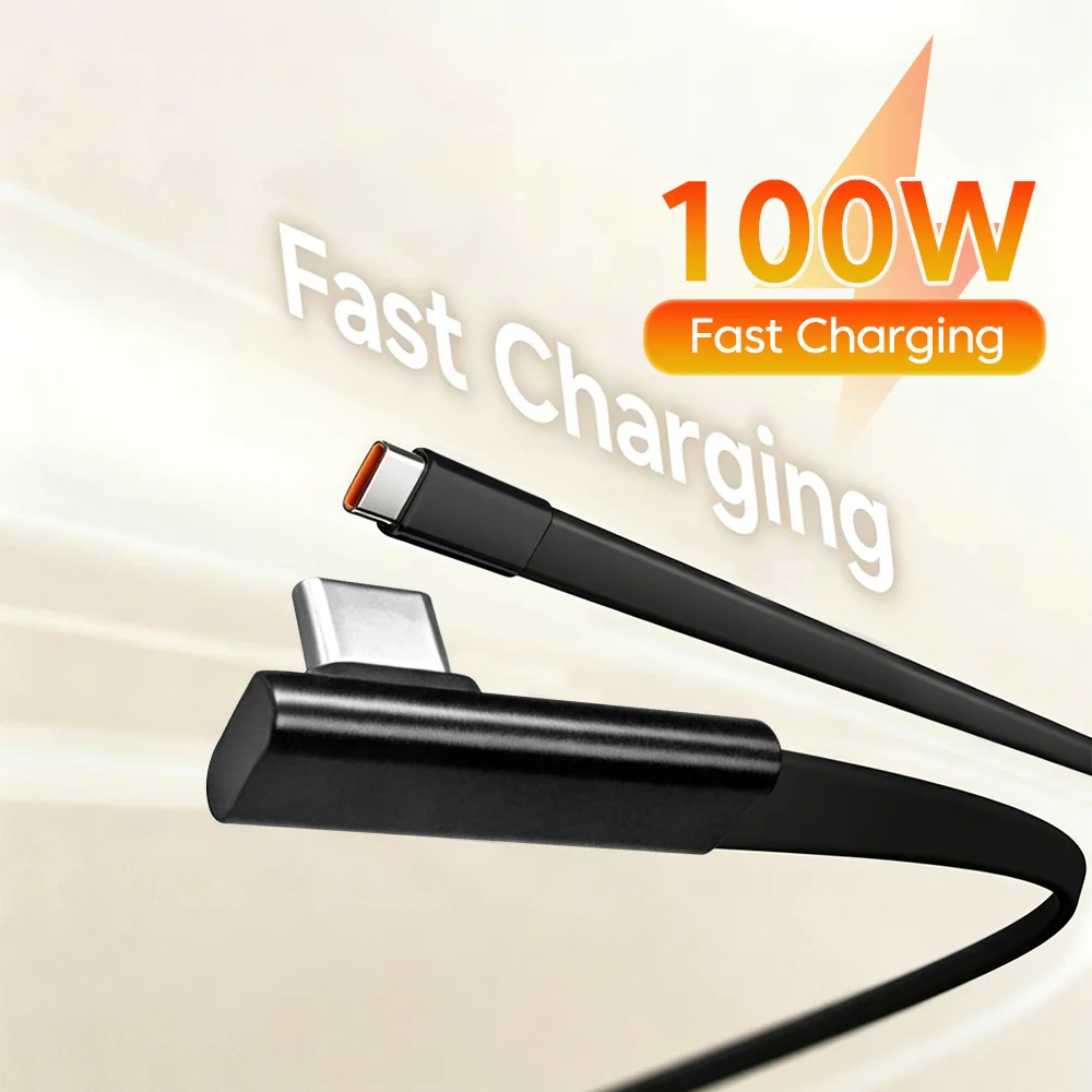 100W Type C Fast Charge Date Cable PD USB C 90° Elbow Phone Super Charging Game Cable For Samsung Huawei Xiaomi Charging Cord
