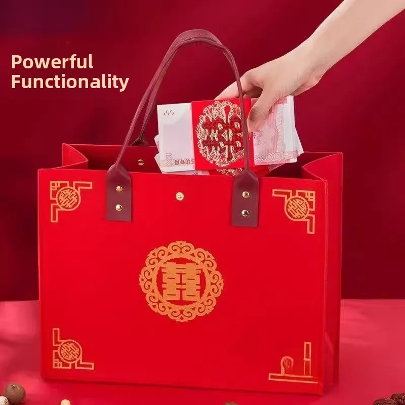 

Красная холщовая свадебная сумка-тоут в корейском стиле для женщин, для ежедневного использования, подарочная сумка для свадебных торжеств