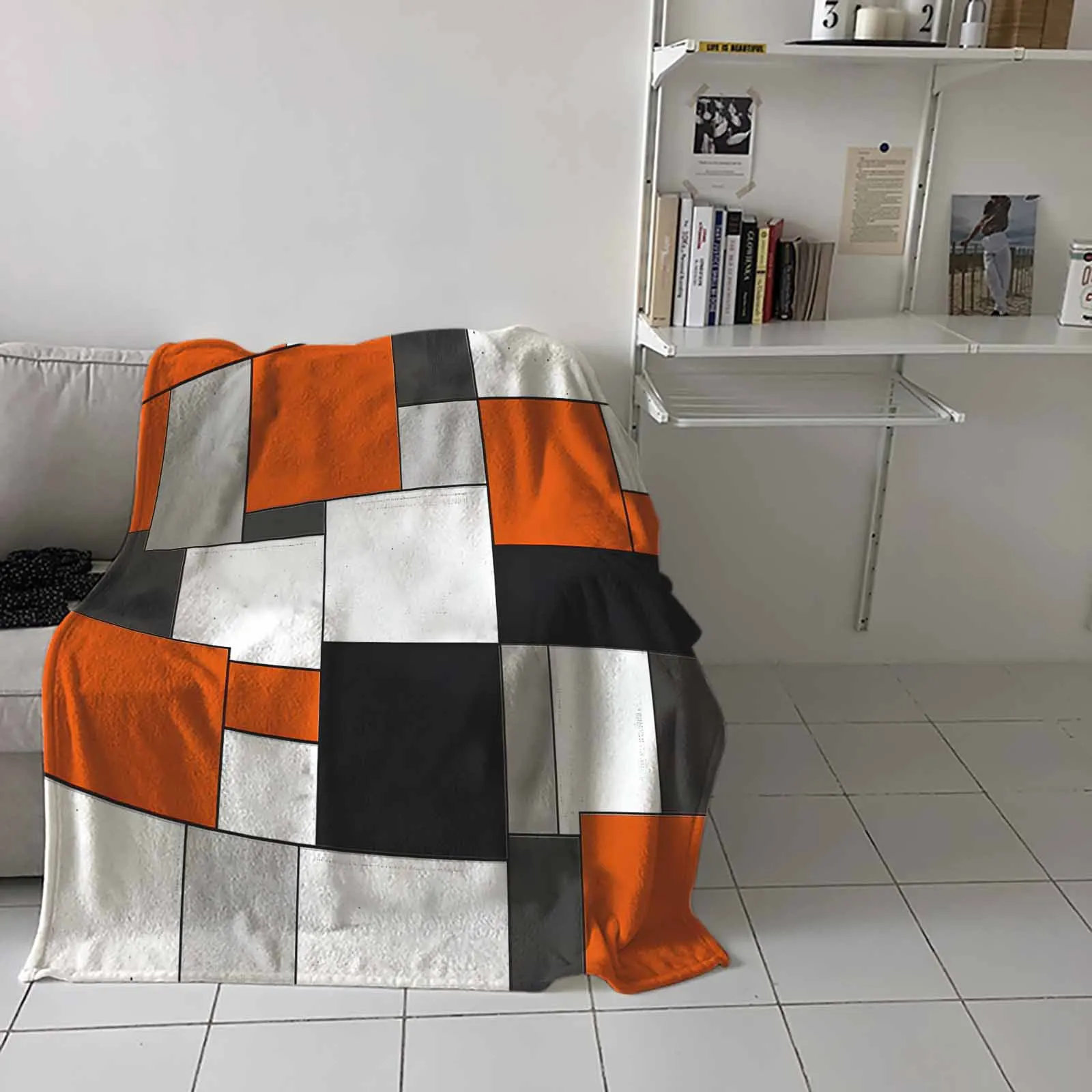 

Impressionist Orange Color Block Luxury Throw Flannel Machine-washable Blankets for Sofa Couch and Bed
