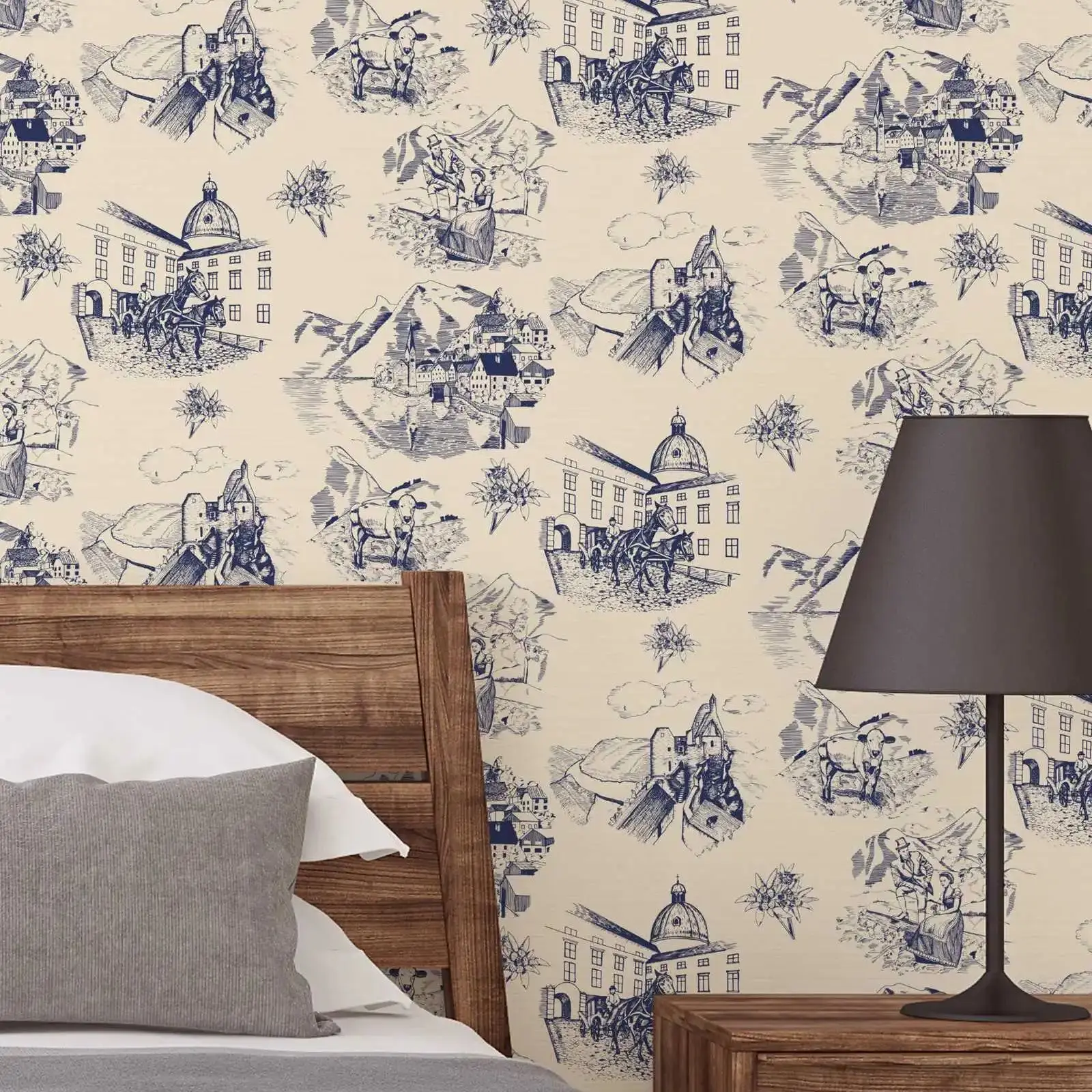 

Наклейки на стену с рисунком ручной работы, обои в стиле бохо Historical City Peel and Stick для декора комнаты, настенное искусство, OR Tradiitonal, неубортные