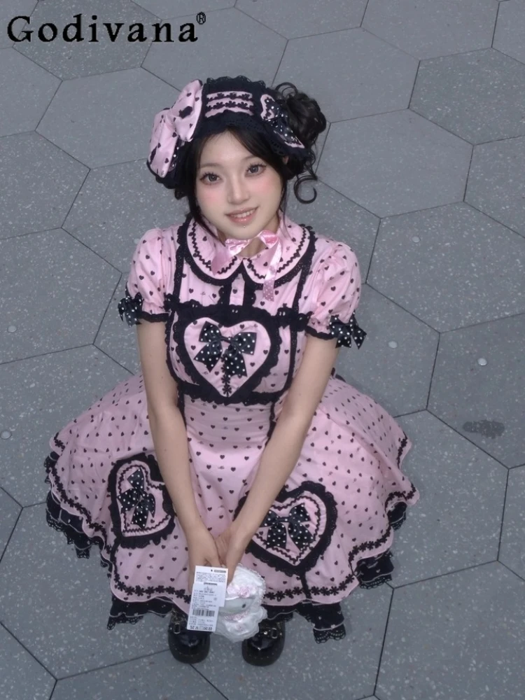

2026 New Japanese Style Original Lolita JSK Dress Sweet Girl Cute Doll-Like Polka Dot Strap Puffy Dress