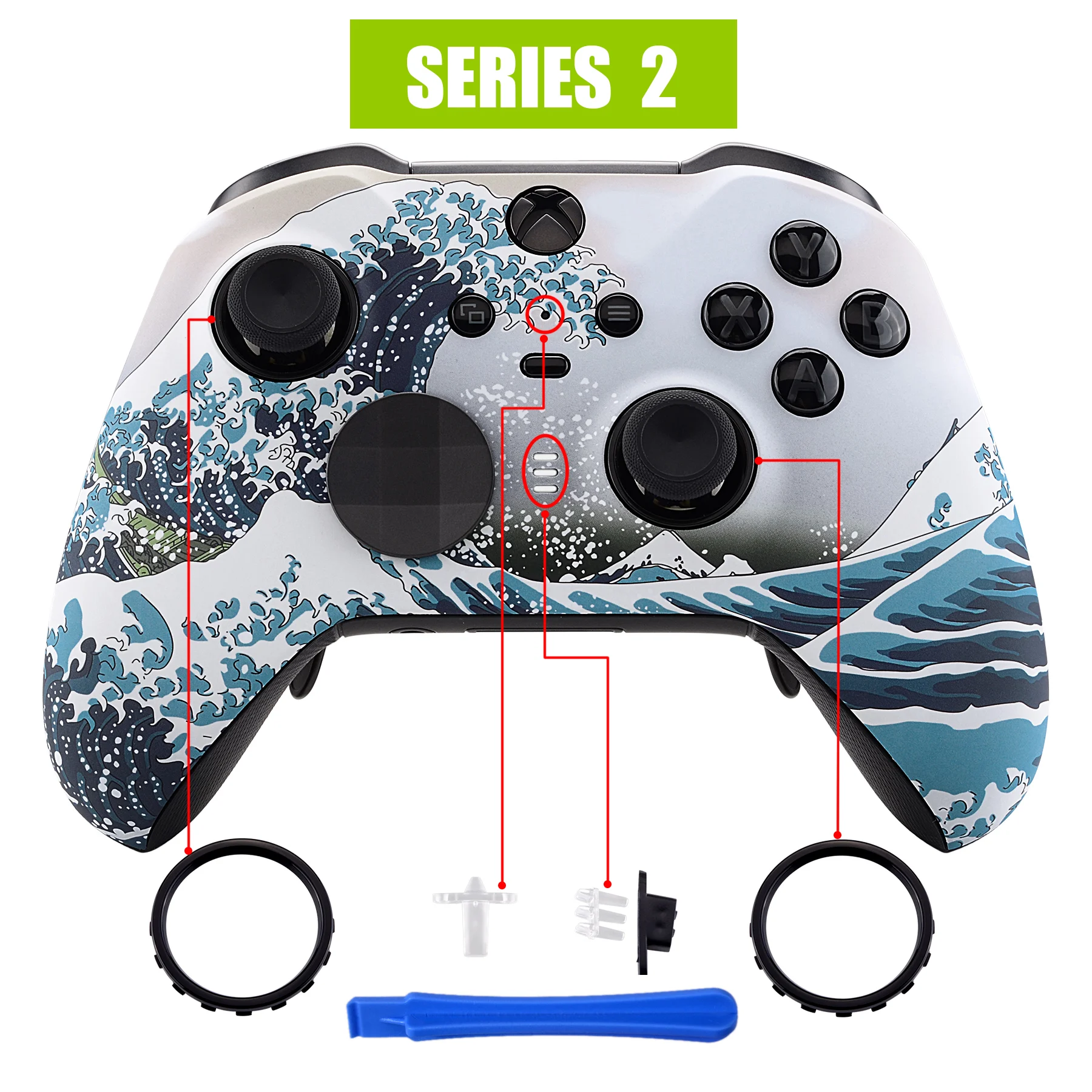 

eXtremeRate The Great Wave Soft Touch Faceplate Front Housing Shell DIY Repair Parts for XB One Elite Series 2 Controller