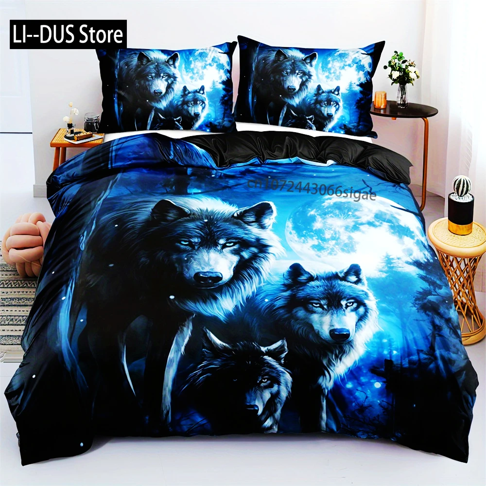 

2/3pcs Wolf Quilt Cover Double, Soft And Comfortable, Wolf Bedding Set Double, Animal Print Bedding Set Core Not Included