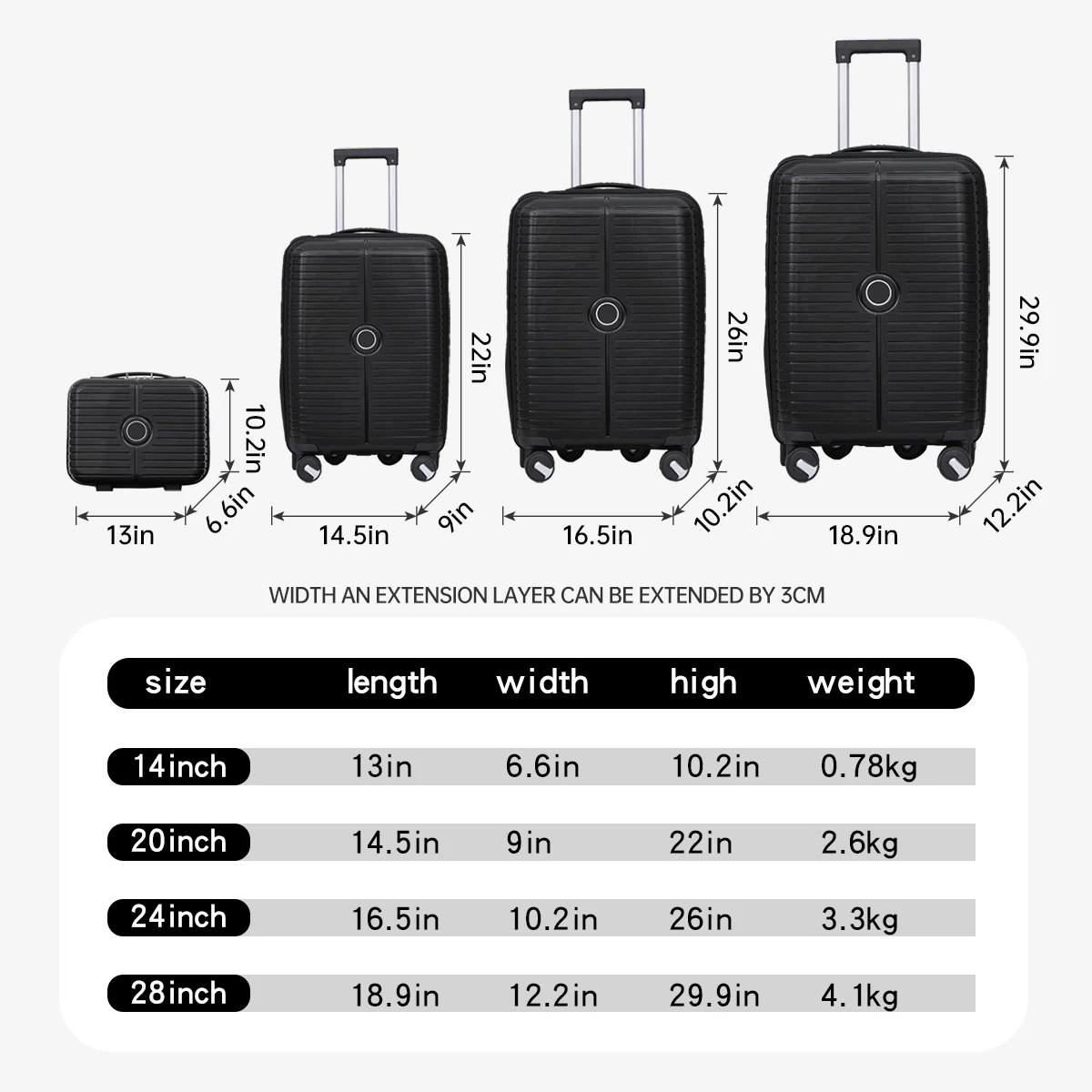 Tsa Lock 4Pcs Luggage Set Abs Hardshell Travel Suitcase Luggage Bag with Silent Spinner Wheel 28 Inch Large Suitcase